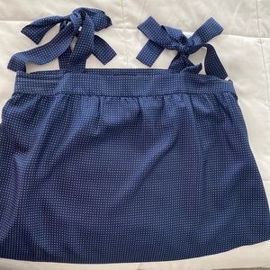 JCrew Royal Blue and White Pin Dot Tie Top